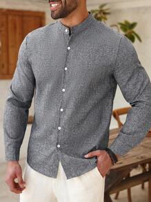 ResortEase Plus Size Men Casual Minimalist Shirt, Suitable For Everyday Wear - Grey - View 4