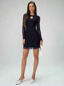 Chiquease Koronkowa, prześwitująca, dopasowana, długa, mini sukienka dla kobiet