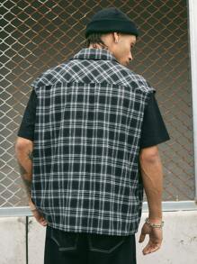 AXEPEAK Men's Plaid Loose Woven Casual Shirt, Simple & Fashionable, Daily Wear, Streetwear Edition - Black - View 3
