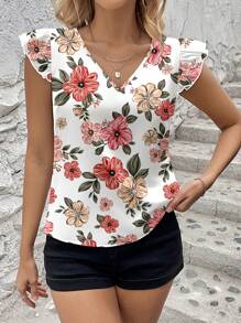 SHEIN Clasi Floral Print Ruffle Trim Blouse Suitable For Going Out Chic Blouses For Women - Multicolor - View 3