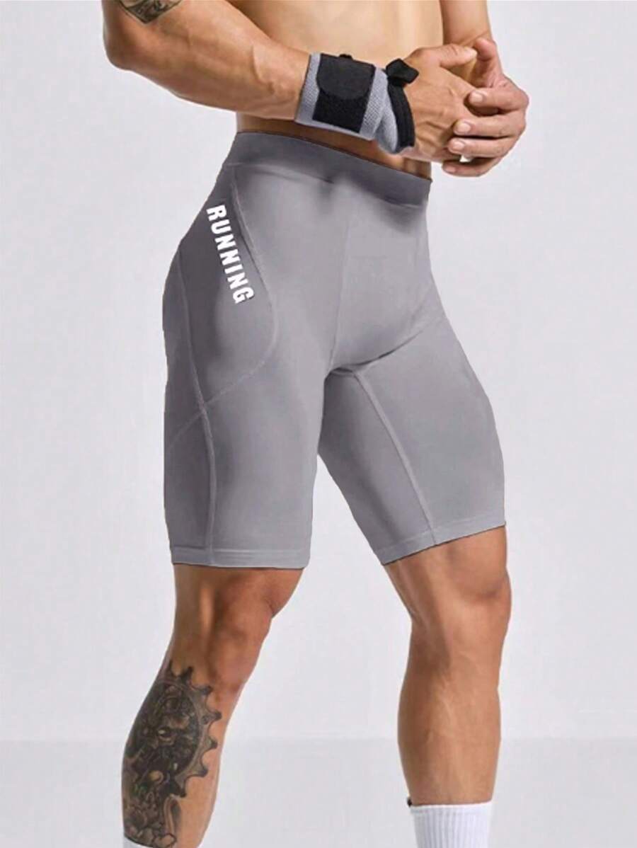 Manfinity Fitness Men's Solid Color Casual Sports Base Layer Pants, Simple & Fashionable For Daily Wear Spandex Short Breathable - Light Grey - View 1