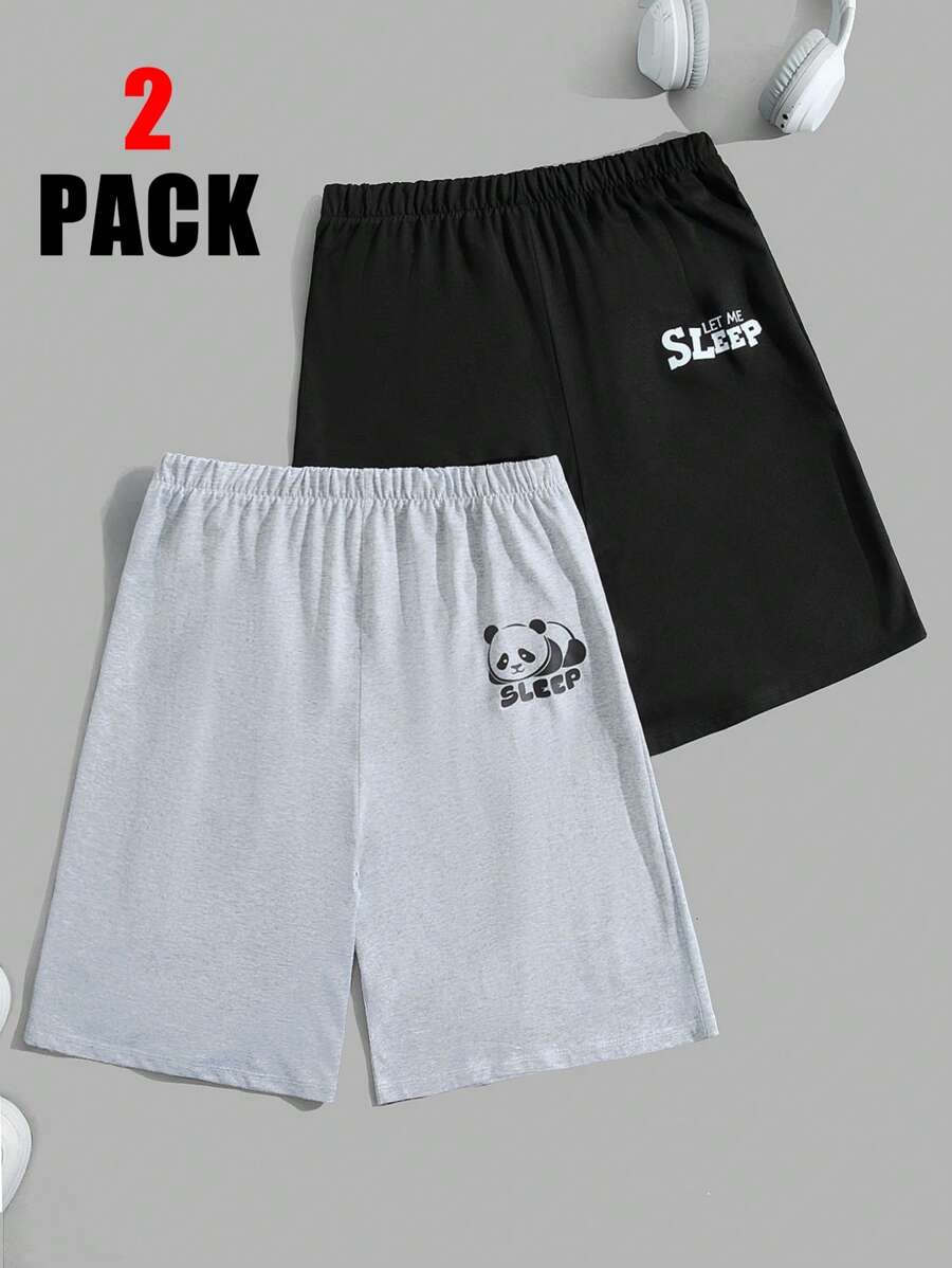 RueChic Men 2pcs Pack Letter Printed Regular Short - Multicolor - View 1