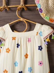 Girls Lovely Holiday Multi-Color Polka Dot Tassel Dress - Multicolor - View 7