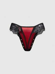 ROMWE Goth 哥特朋克缎纹面料孔眼钢圈胸罩和丁字裤内衣套装 - 彩色 - 查看 4