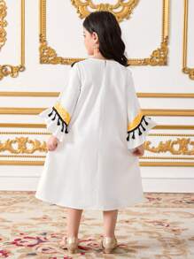 SHEIN Young Girl Solid Color Ruffle Hem Loose Casual Dress - White - View 2