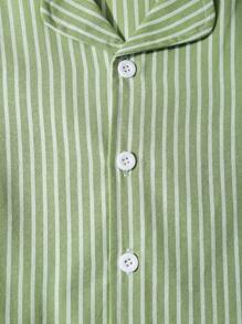 2 pezzi Set di top a maniche corte e pantaloncini verdi semplici e alla moda per ragazzo, pigiama casual da casa - Verde - Visualizzare 6