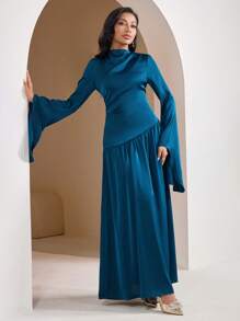 Veilorie 女士超长简约休闲连衣裙，适合日常穿着 - 藍色 - 查看 1