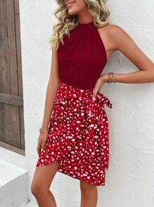 SHEIN Clasi Women's Solid Color Patchwork Sleeveless Minimalist Short Casual Dress - Burgundy - View 4