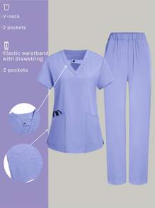 TaskEZ Dental Doctor Surgical Scrub Set For Women, Short Sleeve, 4-Way Stretch For Women Scrub Sets Women Scrub Sets Four PocketsScrub Sets For Women Running Nurse & Uniform Scrubs Handwashing Pocketed Breathable Brushed Clothing Set Scrub Stretchable Athletic Workwear With Pockets Scrub Top And Pants Set Women's Scrub Set: Notch V-Neck Tuck In Top & Straight Leg Pants Essential Jogger Scrub Set Nursing Uniform Stretch Top & Drawstring Cargo Pants - Mauve Purple - View 1