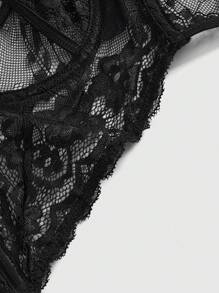 ROMWE Dark Gothic Lace Bra And G-String Sexy Lingerie Set - Black - View 4