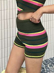 Forever 21 Spring New Elastic Waist Striped Sexy Mini Knit Shorts - Multicolor - View 6