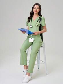 TaskEZ Conjunto de uniforme de limpieza, camiseta de manga corta y pantalones, informal y elegante para uso diario