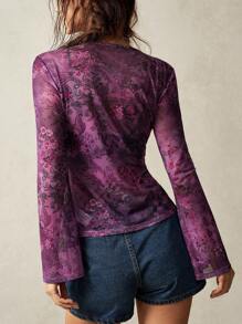 Bohemela Vacation Pattern Women Blouse - Purple - View 4