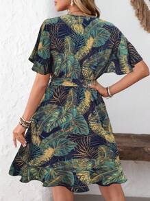Breezaya Vestido con estampado dálmata, mangas mariposa, volantes, borde envolvente con cinturón para vacaciones y playa para mujeres