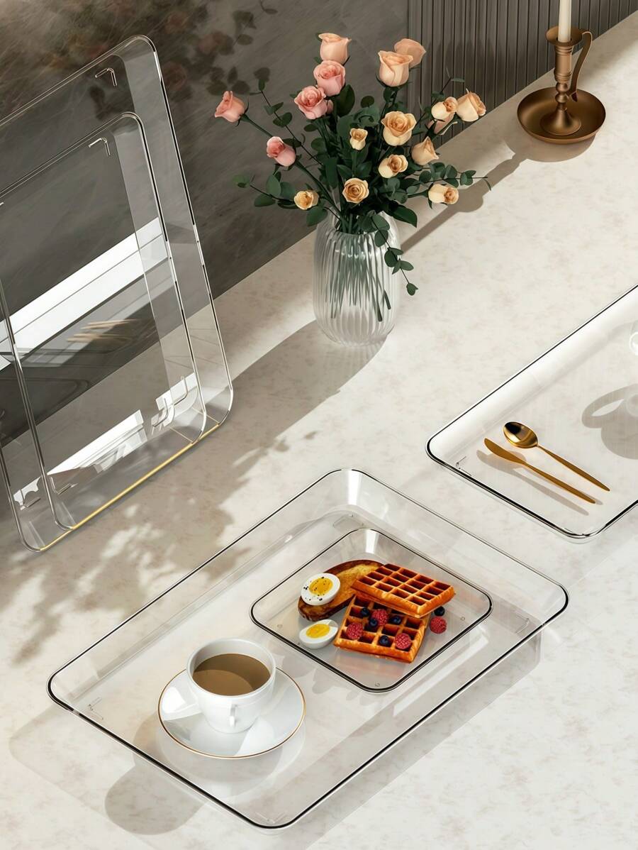 1 Stück klare Servierplatte, Frühstücksserviertablett zum Essen, Arbeiten und Aufbewahren von Party-Desserts und Brot, ideal für Party-Präsentation, Cupcake-Präsentationsplatte, für Schlafzimmer, Küche, Wohnzimmer, Badezimmer, Krankenhaus und Outdoor-Partynutzung, Küche, Weihnachtsgeschenk
