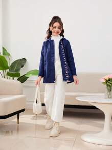 SHEIN Giacca con cappuccio a maniche lunghe con stampa semplice per ragazze pre-adolescenti