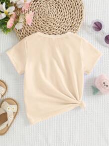 T-shirt à manches courtes avec imprimé lettre de base pour les jeunes filles - Nude - Voir 2