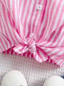 SHEIN 女婴可爱条纹扭纹无袖上衣，夏季百搭 - 粉色 - 查看 5