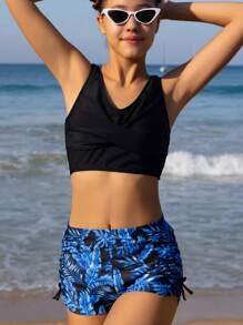 Teen Girls' Simple Bikini Top & Bottom Swimwear, Random Print - Multicolor - View 4