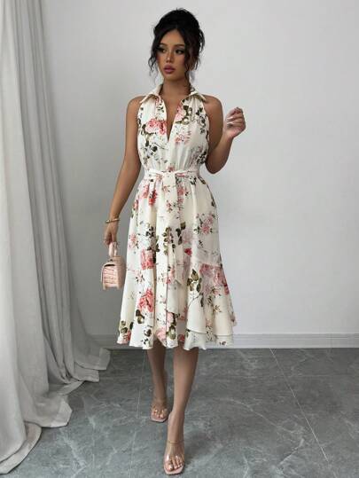 Elenzga 女士花卉印花优雅浪漫女士连衣裙