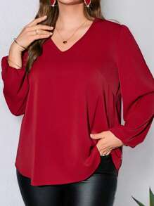 EMERY ROSE Camisas de manga larga para mujer talla grande para el Día de San Valentín, elegante camisa roja con costuras de encaje negro, ropa de primavera