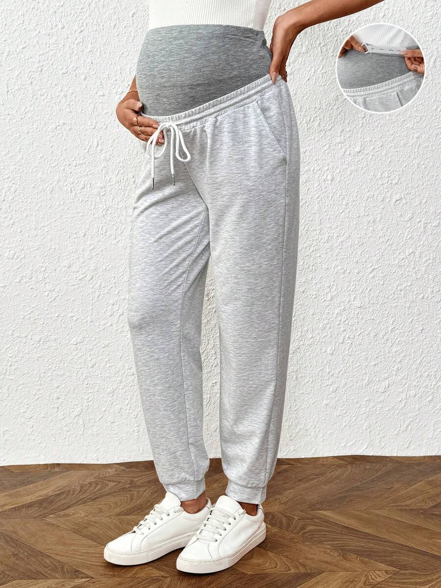 SHEIN Adjustable Waist Casual Pocketed Harem Pants For Pregnant Women - Light Grey - View 1