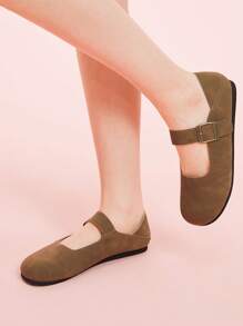 CUCCOO DOLLMOD Round Toe Soft Bottom Vintage Matte Mary Jane Casual Comfortable Flat Single Strap Shallow Women Shoes Spring Shoes Spring Break Easter - Mocha Brown - View 2