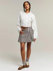 Athîral Women Brown Houndstooth Print Pleated Mini Casual Skirt Spring/Summer - Khaki - View 5