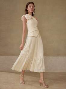 MOTF PREMIUM ONE SHOULDER BOW DECOR BLOUSE - Apricot - View 3