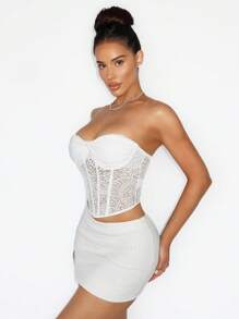 Zolique Spring Sexy Travel Lace Twisted Underwire Fishbone Corset Women's Tops - White - View 3