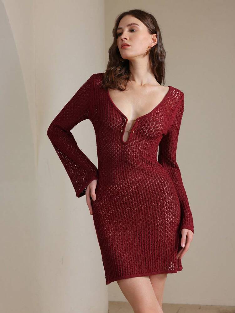 Women's Hollow Out Knitted Dress, Minimalist Fashion Casual For Everyday Wear For Summer Beach Vacation