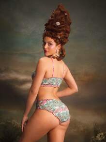 PinupGlam Retro Figured Thin Strap & Ruffled Trim Women Underwear Lingerie Set
