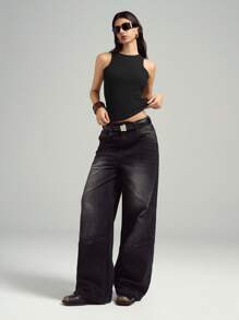 LYSMO 2025新款蕾丝拼布露背背心，简约时尚休闲日常穿着 - 黑色 - 查看 6