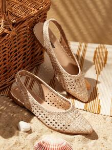 Styleloop Women Almond-Color Woven Casual Flats, Suitable For Dresses, Summer - Apricot - View 2