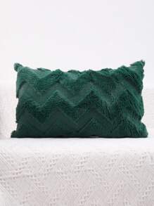 1pc Plush Decorative Throw Pillow Cover With Wave Pattern For Living Room Sofa Decor - Dark Green - View 3