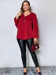 EMERY ROSE Camisas de manga larga para mujer talla grande para el Día de San Valentín, elegante camisa roja con costuras de encaje negro, ropa de primavera