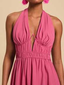 Travachic Vestido largo sin mangas para mujer, de unicolor, cuello halter, casual y de moda, para uso diario