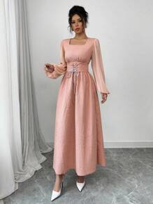 Modelyn Vestido casual de manga larga de unicolor para mujer, simple y de moda para uso diario
