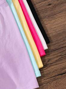 SHEIN 6pcs/Set Young Girl Solid Color Fitted Casual Legging Shorts, School, Campus, College - Multicolor - View 4