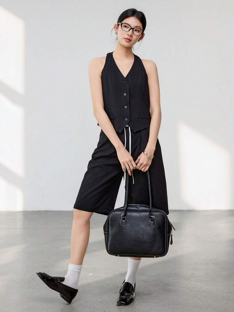 Women's 2pcs Business Casual Striped Vest And Straight Leg Pants Suit Old Money Style,Short Women Sets Lounge Sets For Women Short Sets For Women