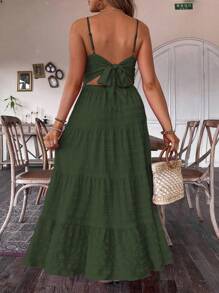 Breezaya Plus Tie Backless Ruffle Hem Cami Dress For Summer Maxi Women Outfit - Army Green - View 2