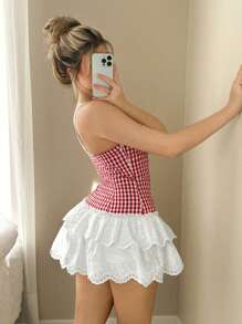 Sweetina Women's Y2k Spring Summer Outfits For Women Camisole Contrast Red Plaid Mini Dress With Ruffle Hem - Multicolor - View 3