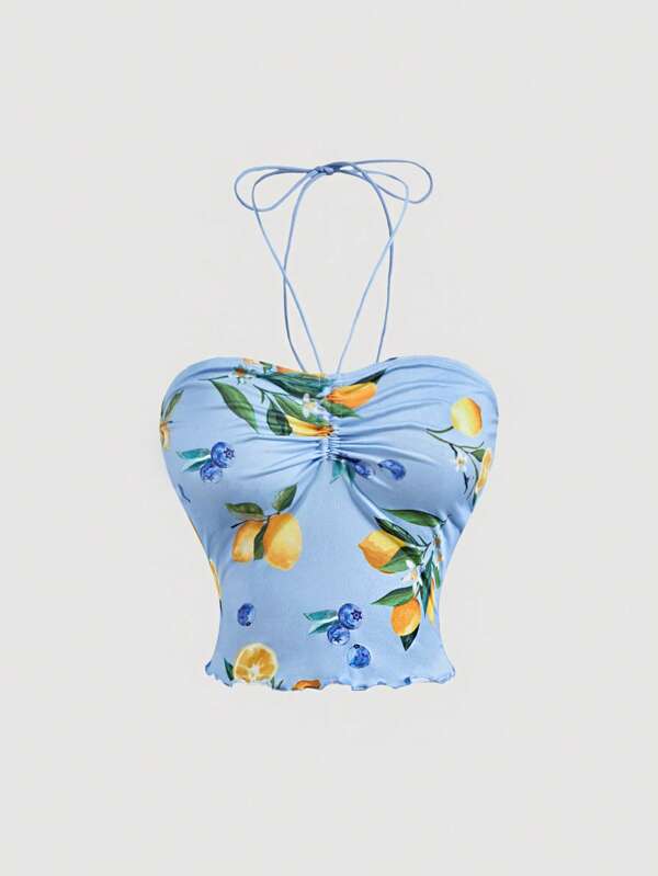 SHEIN MOD Bluză Blue Lemon Print Print, Top Casual, Cămașă Drăguță Pentru Femei