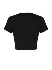 Women's Casual Slogan Graphic Cropped Fitted T-Shirt - Black - View 2