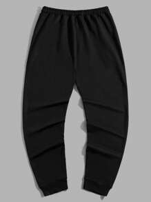 RueChic Men 3pcs Pack Solid Letter Printed Regular T-Shirt & Short & Pants Set - Black - View 8