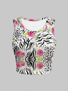 INAWLY Parte superior de tirantes con estampado floral y de rayas de cebra - Blanco - Ver 1