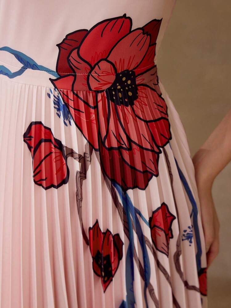 FLORAL PRINT PLEATED DRESS