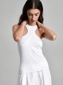 Ontre Top a maglia bianco classico, nuovo per la primavera 2025, top casual a costine, regalo ideale per la Festa di San Valentino