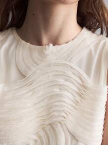 Ontre Blusa clásica de color caqui claro para las cuatro estaciones, blusa elegante con bordado de olas de color marfil para el Día de San Valentín