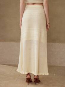 MOTF PREMIUM 网眼针织荷叶边下摆毛衣裙 - 杏色 - 查看 5